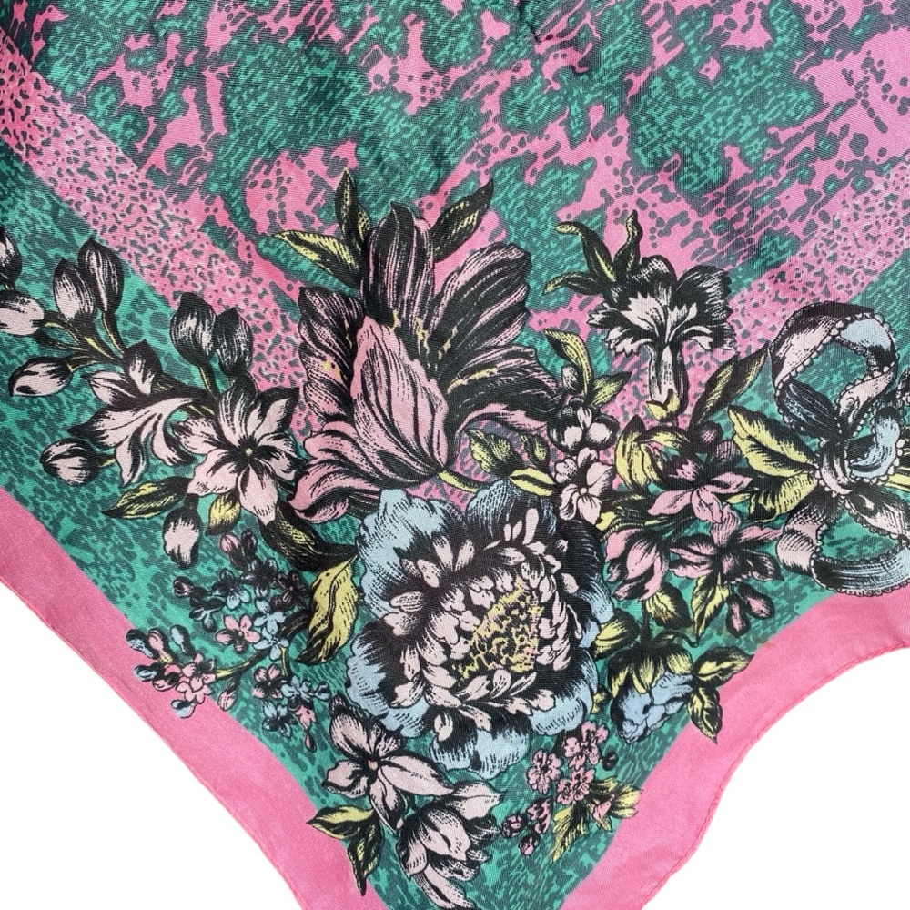 Vintage Floral Scarf Teal Pink - Picture 4 of 4